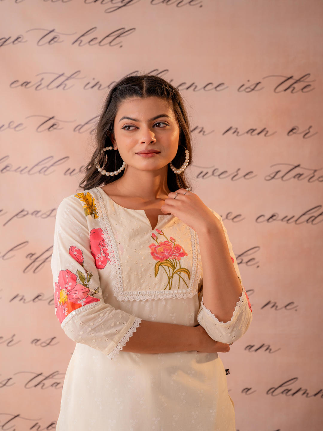 Gulbahaar Beige Floral Placement Kurta