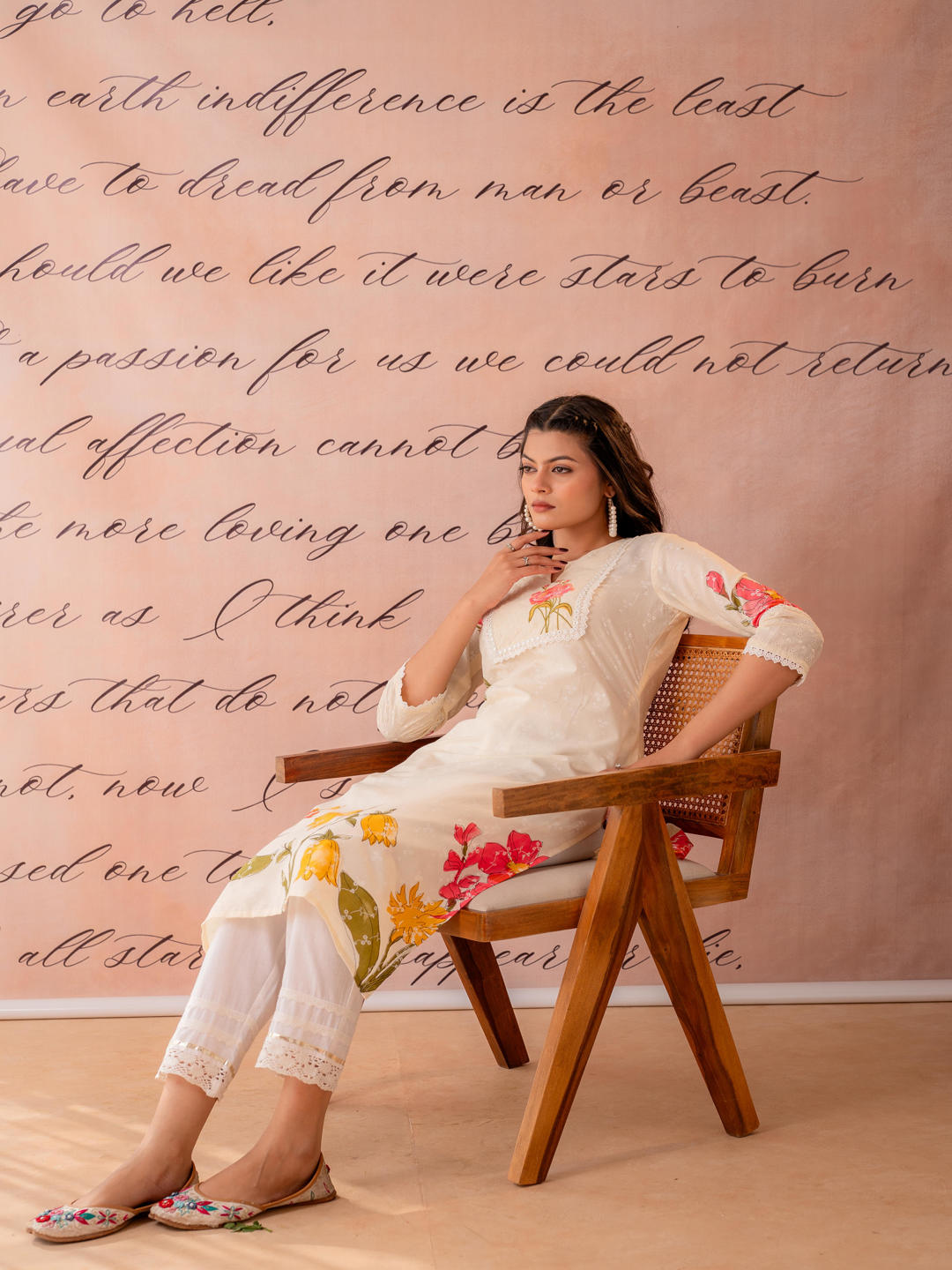Gulbahaar Beige Floral Placement Kurta