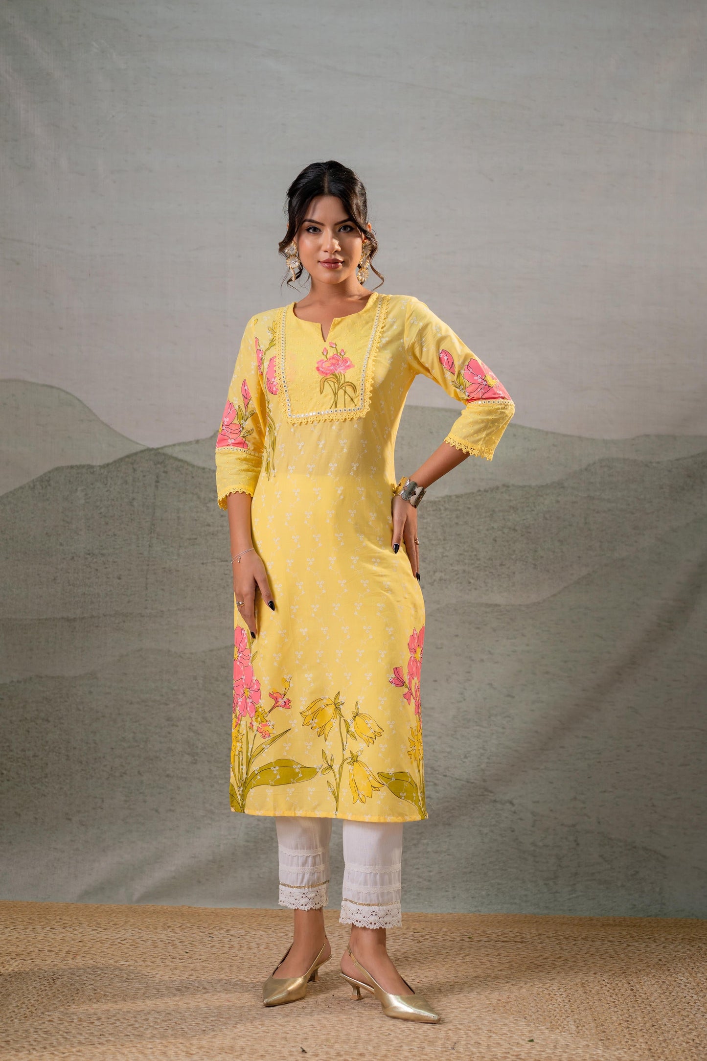 Gulbahaar Yellow Floral Placement Kurta