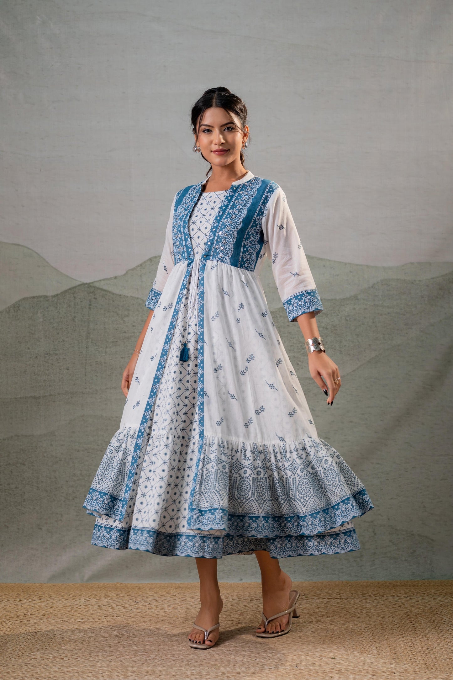 Ivory Noir Indigo Heritage Flare Dress