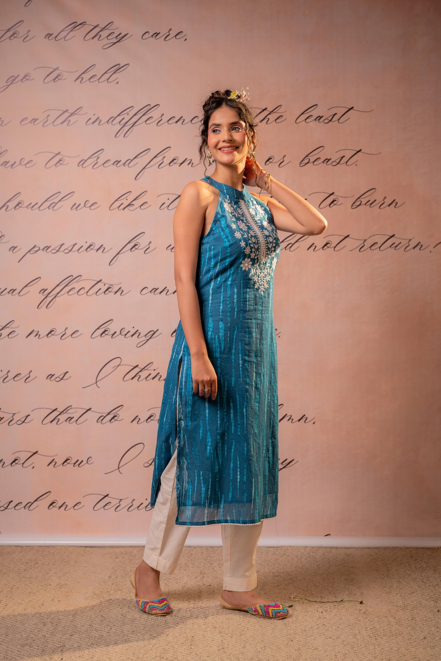 Midnight Meadow Indigo Halter Kurta