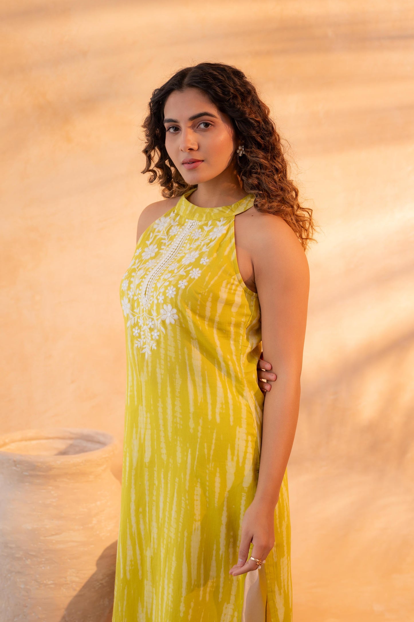 Sunlit Meadow Lime Halter Kurta