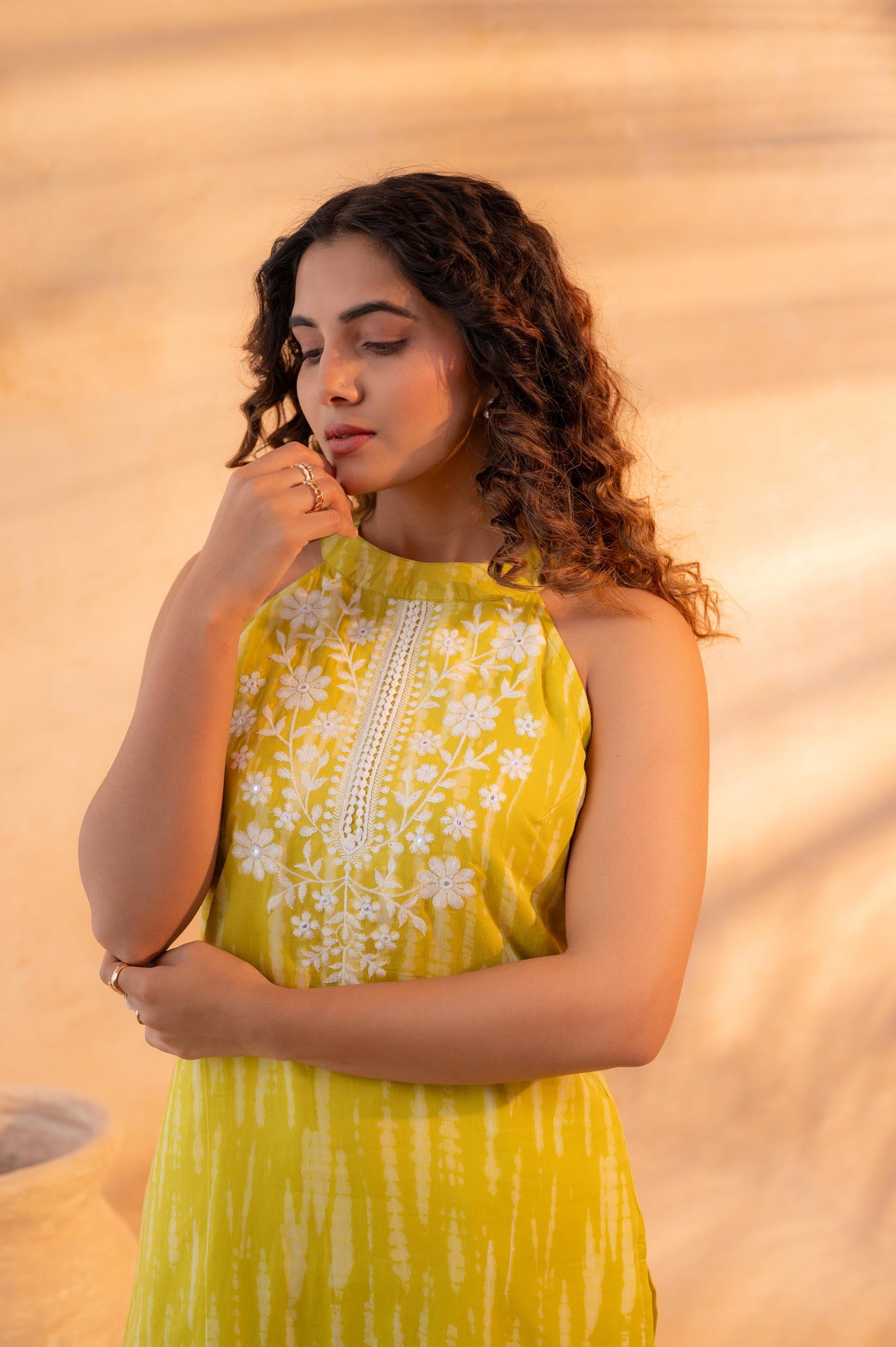 Sunlit Meadow Lime Halter Kurta