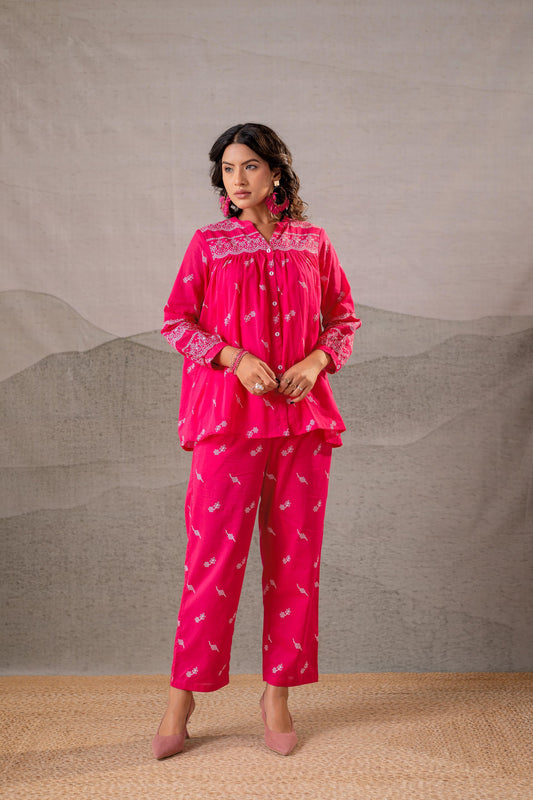 Fuchsia Pink Printed Tunic Set