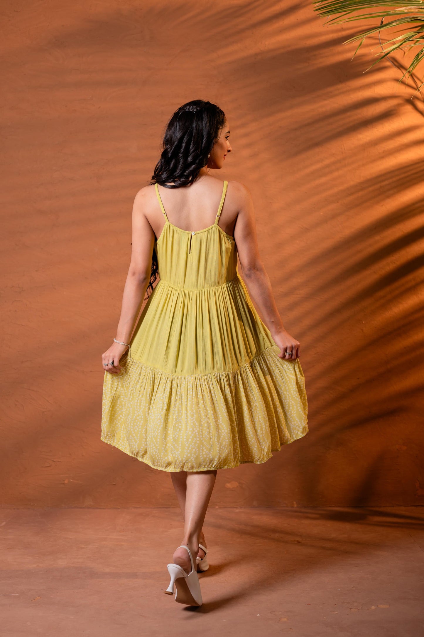 Elegant Lime & White Lace Panel Fit & Flare Dress