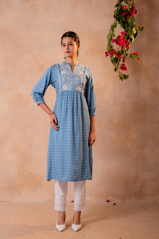 Sky Bloom Embroidered Kurta