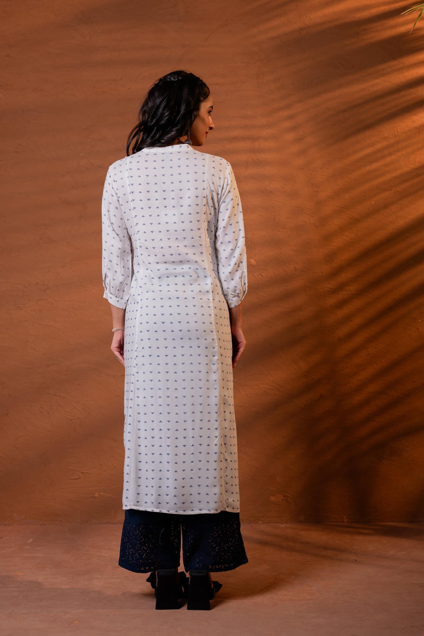 White & Black Embroidered Panel Kurta