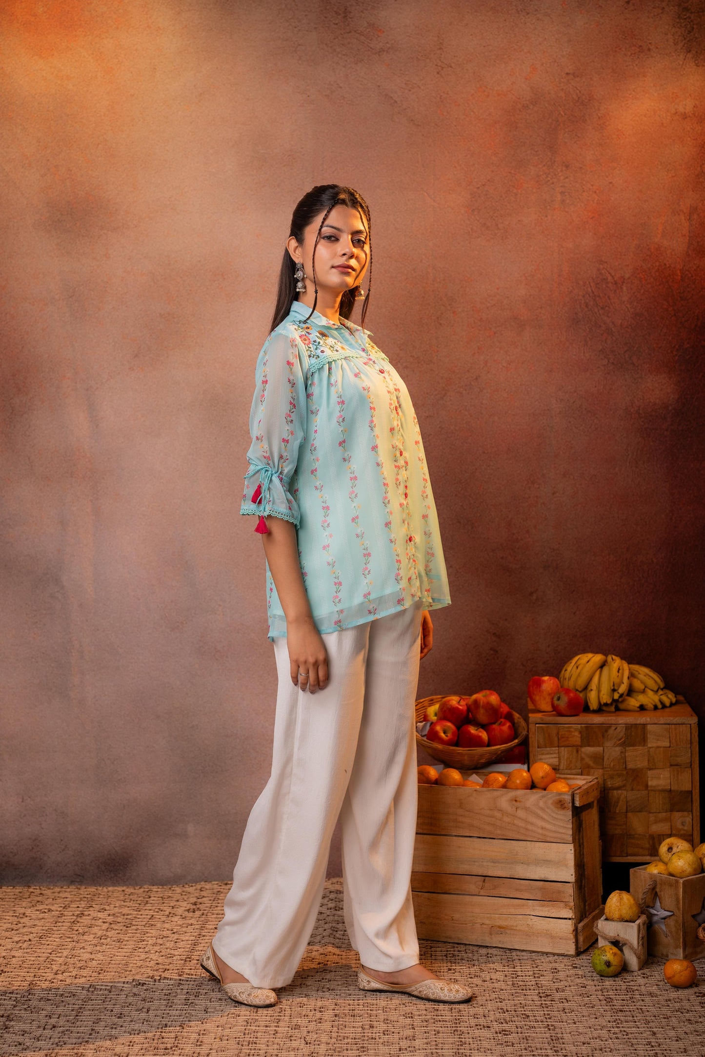 Blue Floral Printed Tunic