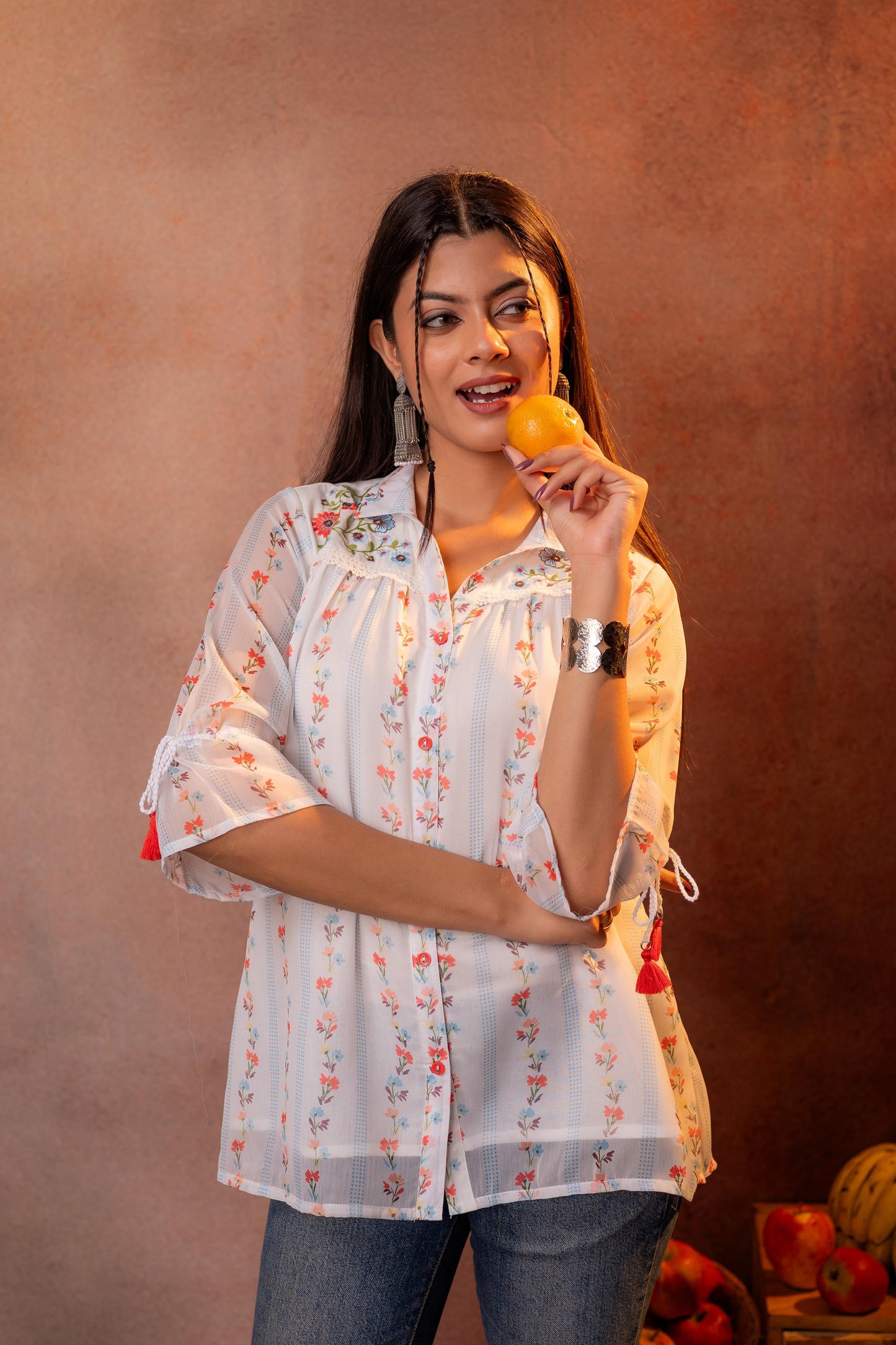 White Floral Printed Tunic