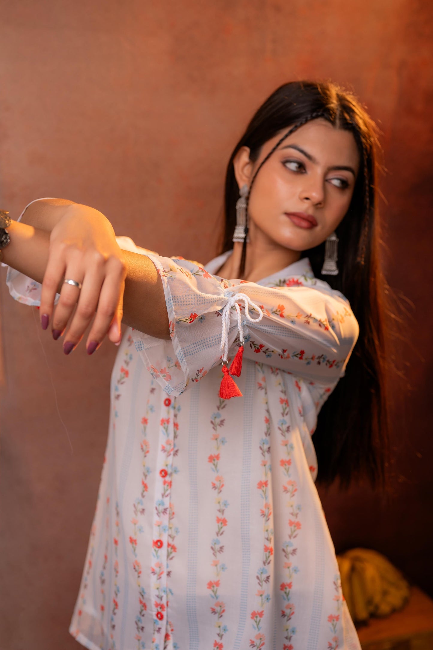 White Floral Printed Tunic