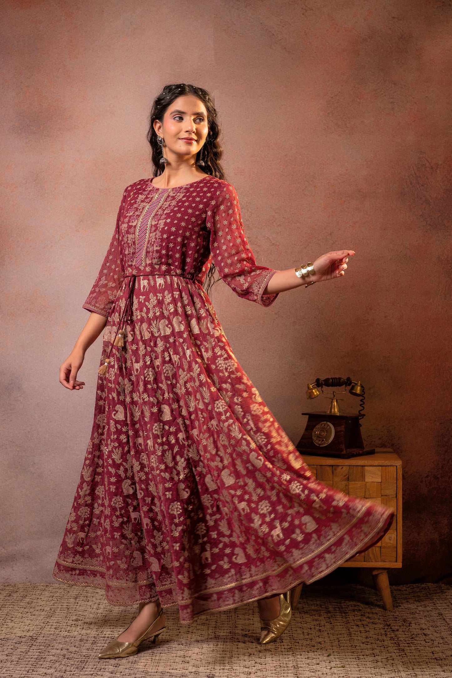Maroon Sheen  Anarkali dress