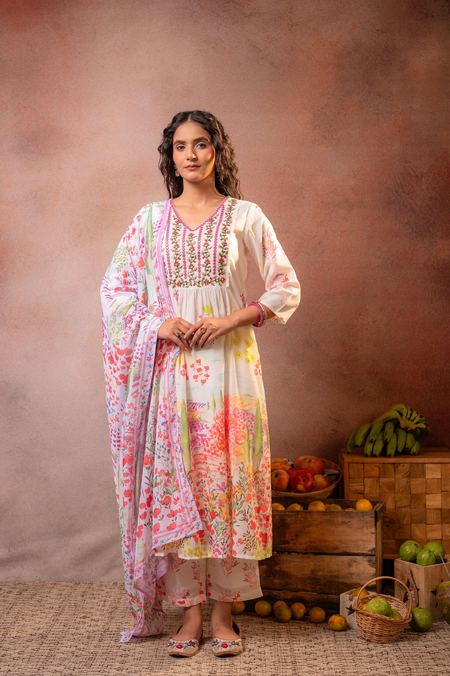 Elegant Floral Nyra-Kurta Set with  Dupatta