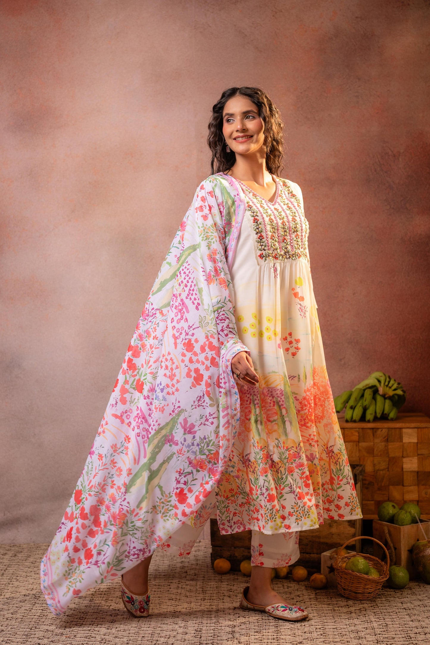 Elegant Floral Nyra-Kurta Set with  Dupatta