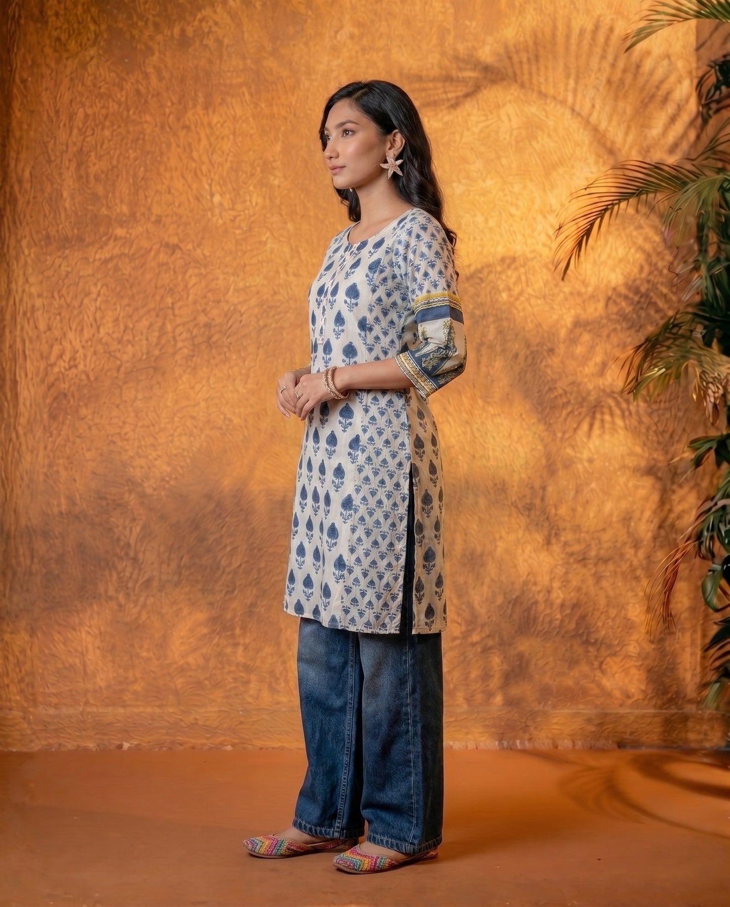 Navy Baag Handblock Straight Kurta
