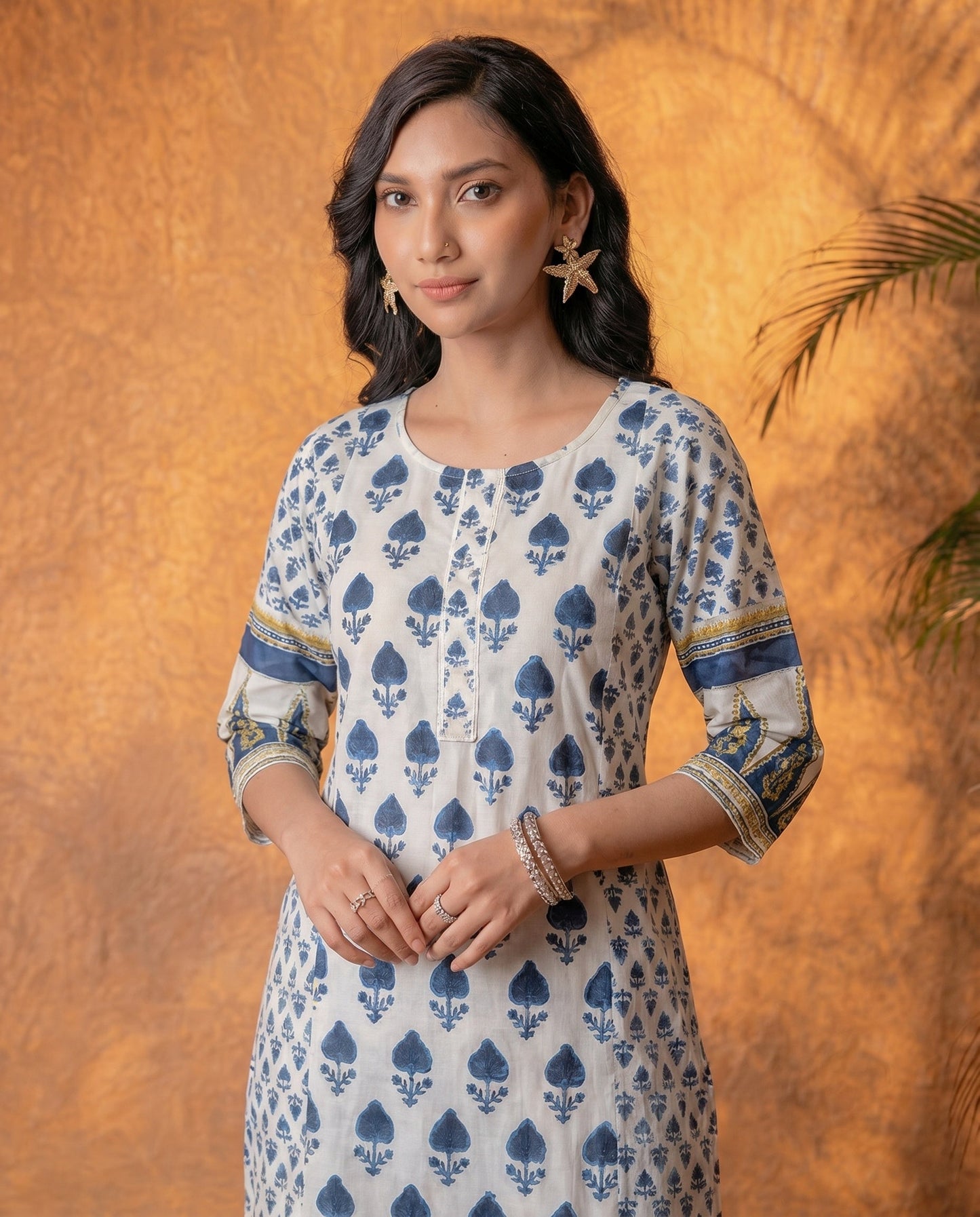 Navy Baag Handblock Straight Kurta