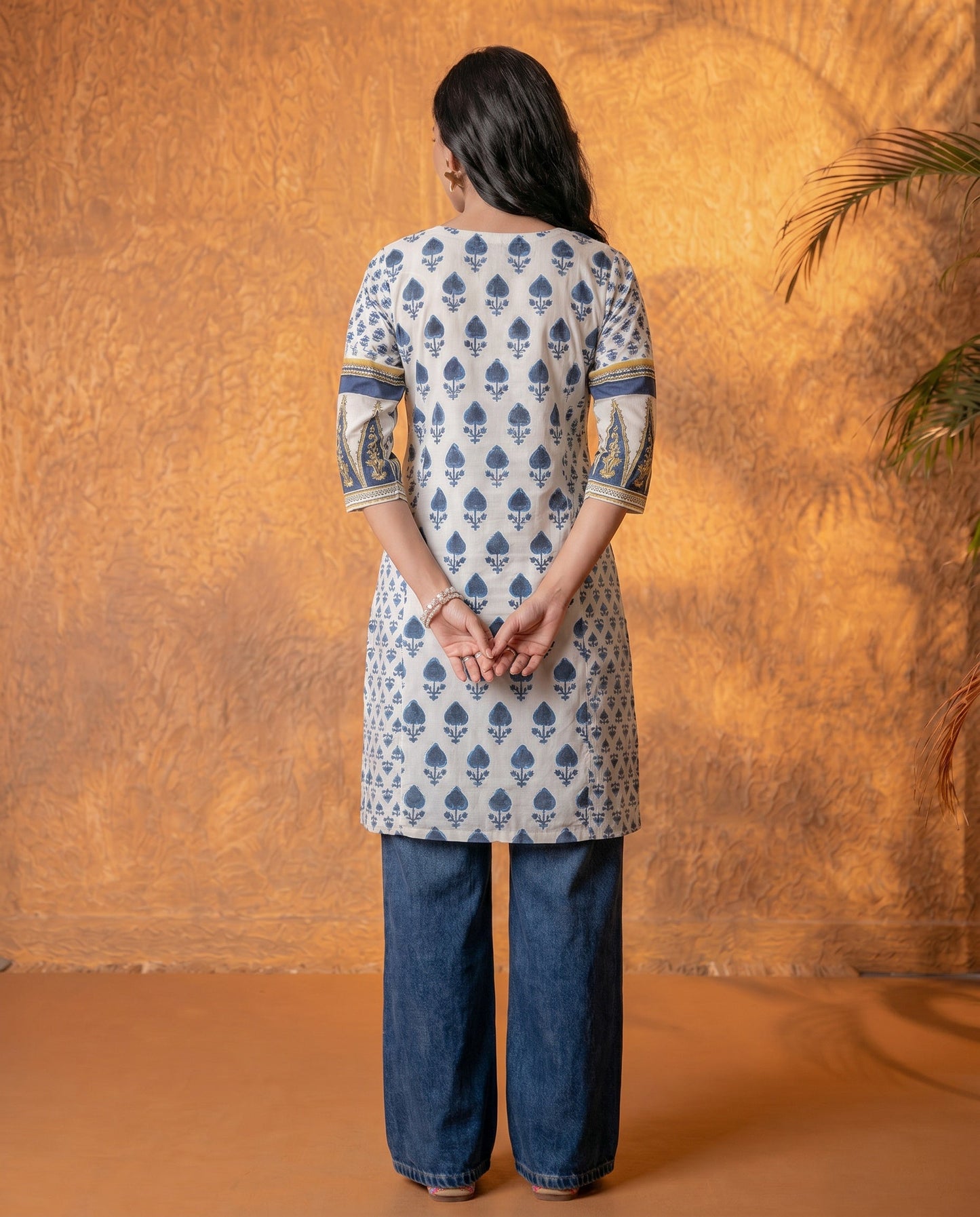 Navy Baag Handblock Straight Kurta