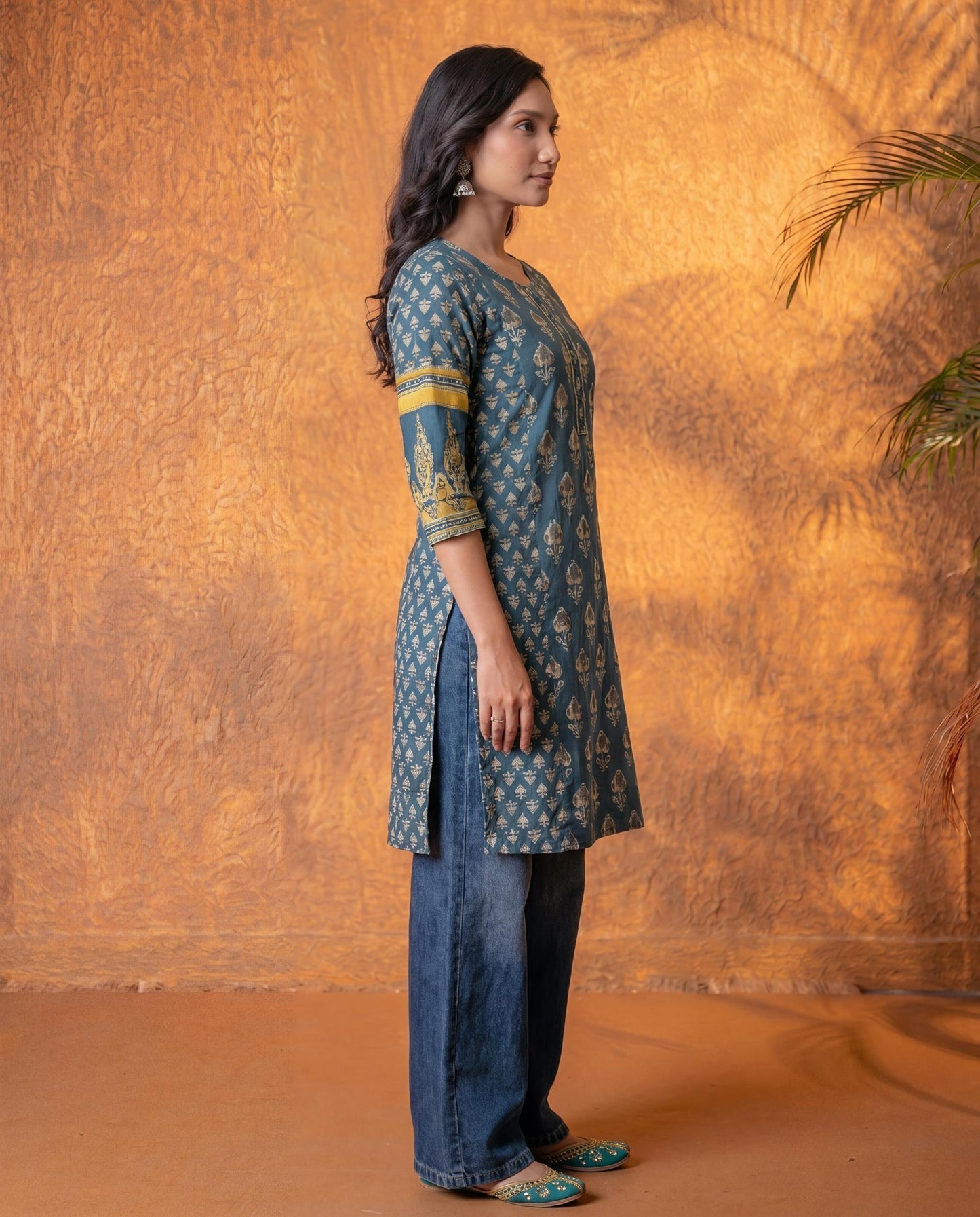 Teal  Baag Handblock Straight Kurta