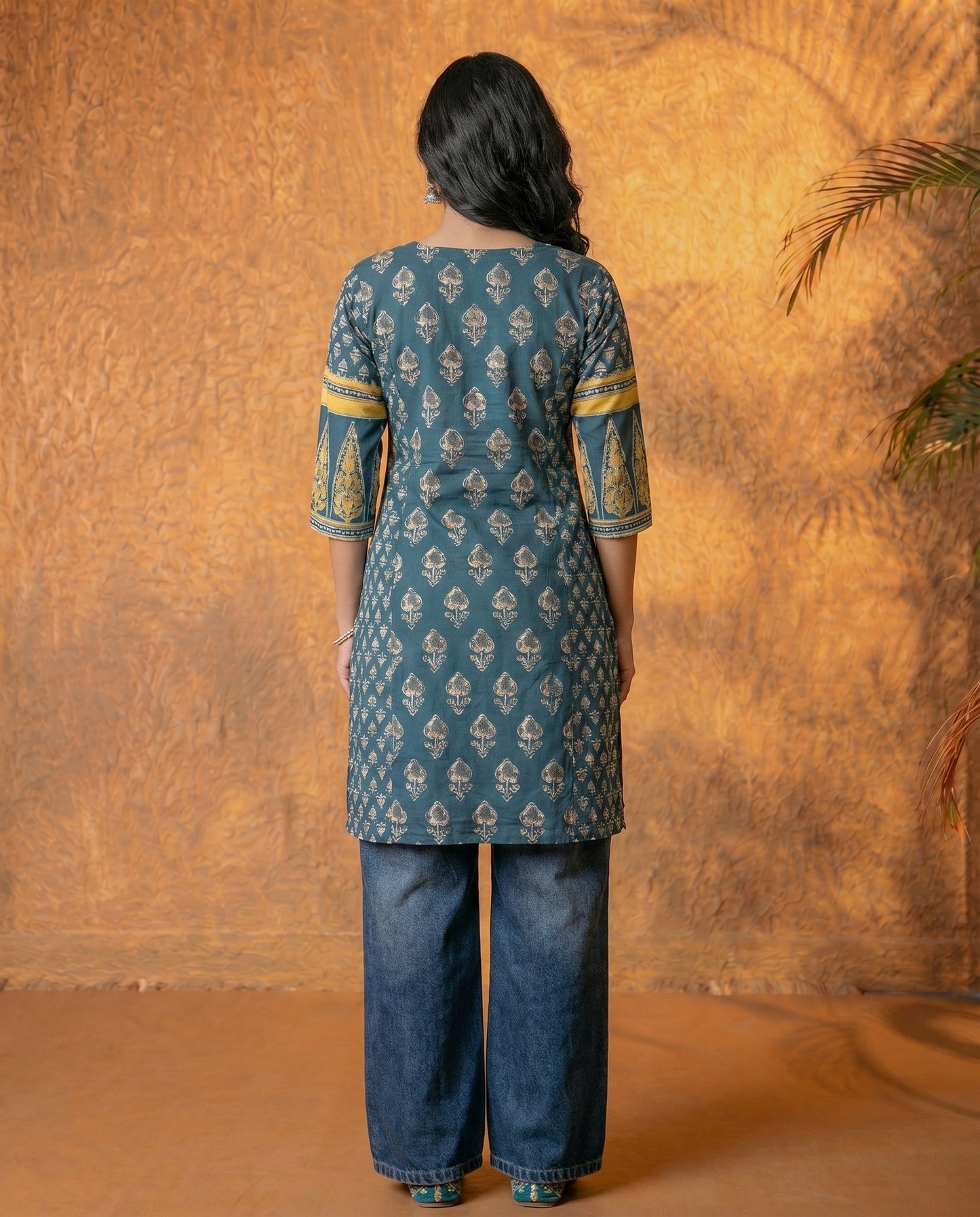 Teal  Baag Handblock Straight Kurta
