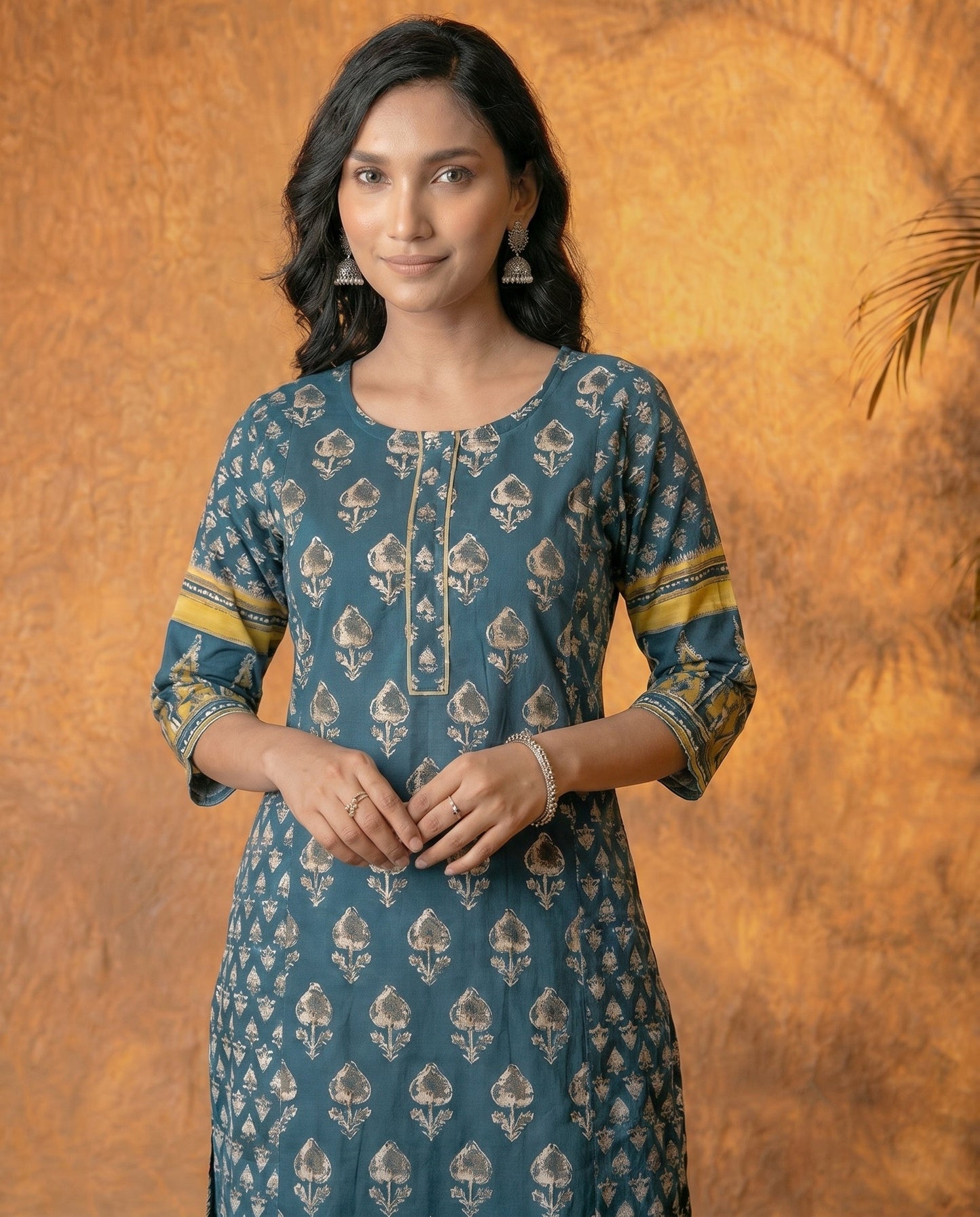 Teal  Baag Handblock Straight Kurta