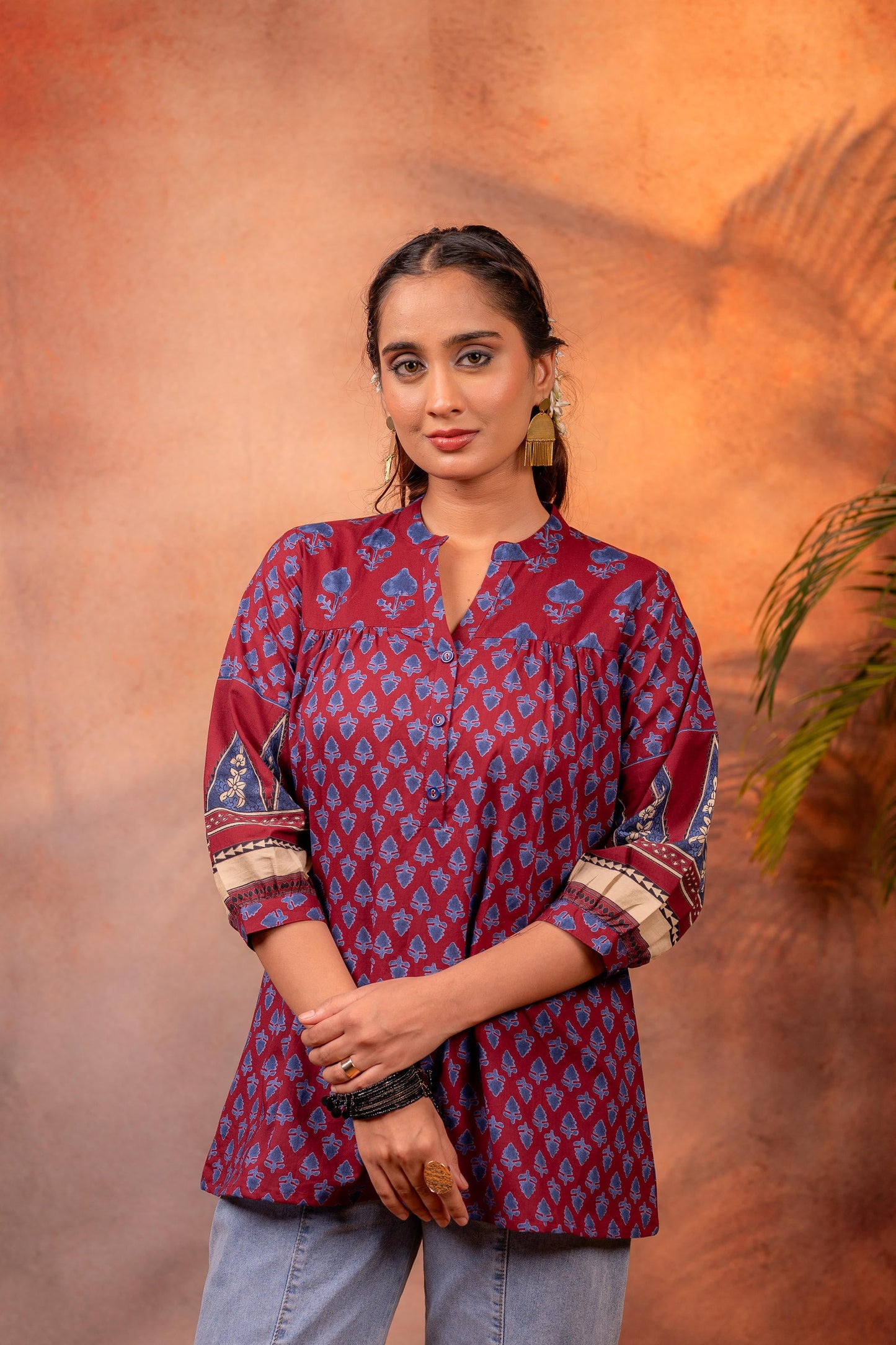 Maroon Paisley Printed Cotton Tunic