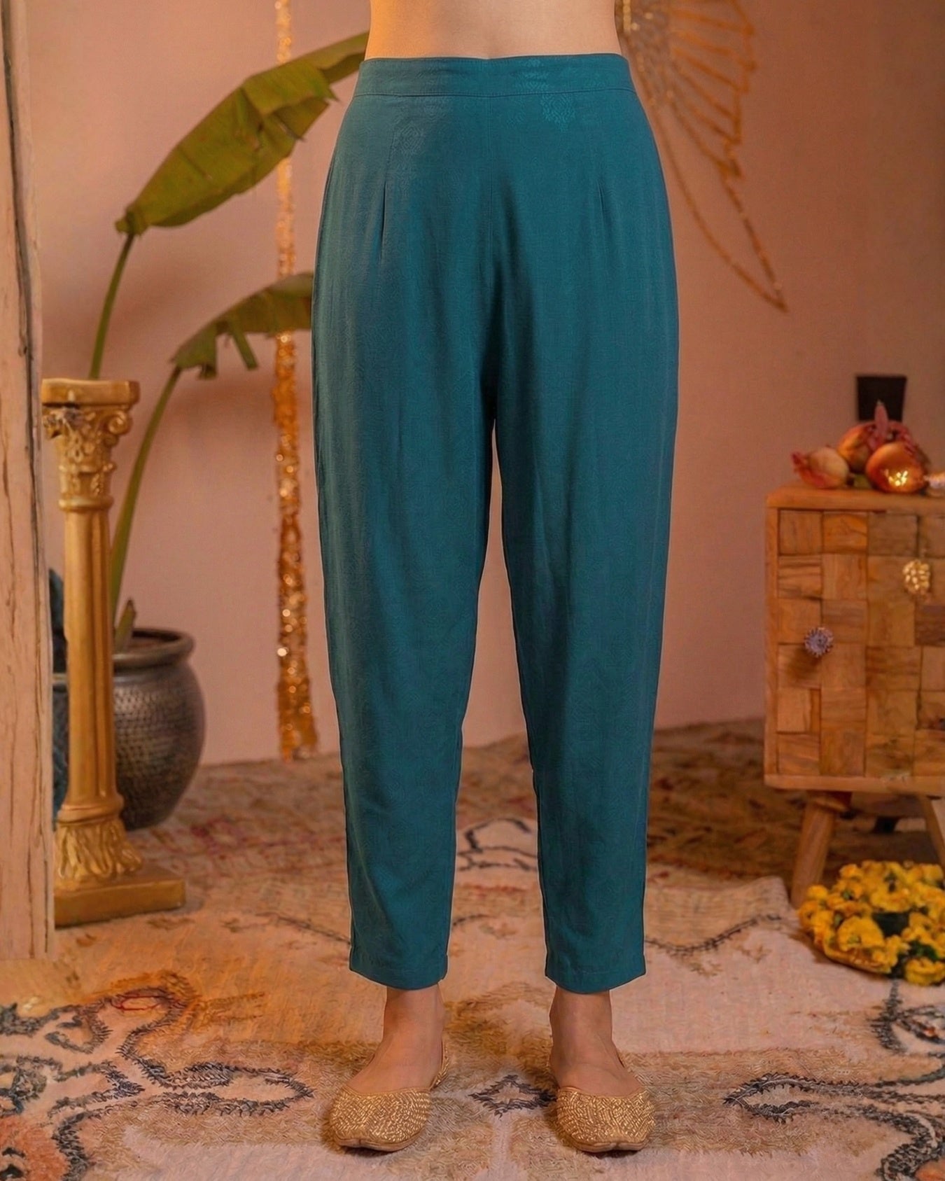 Teal Floral Printed Straight Kurta Set with Striped Dupatta