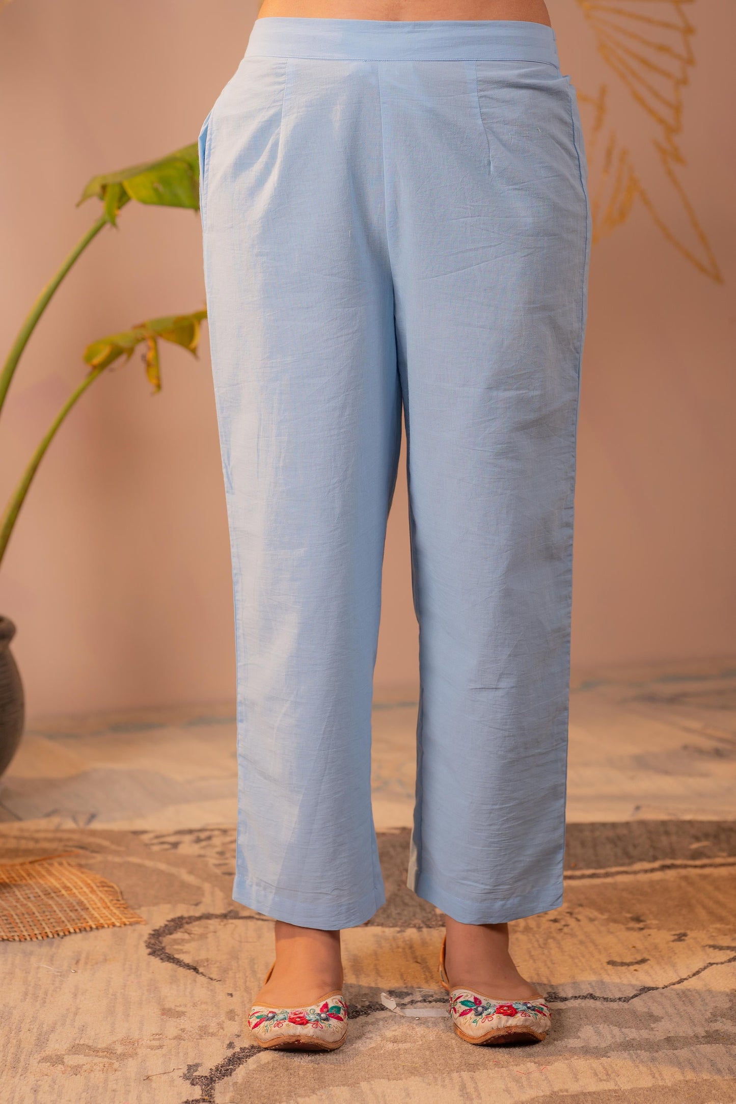 Blue Embroidered Cotton Kurta Pant Set