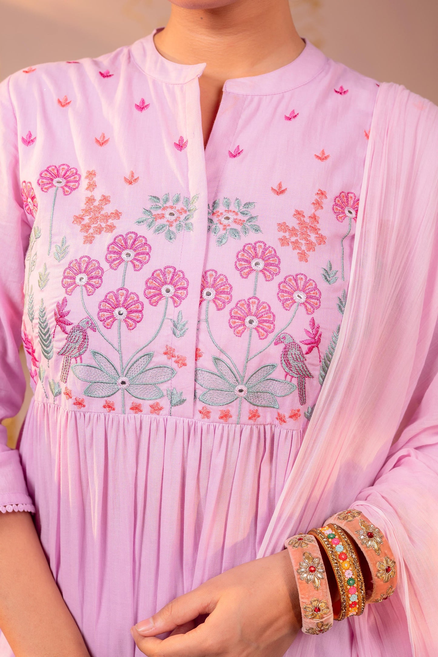 Lavender Embroidered Kurta Set with Dupatta