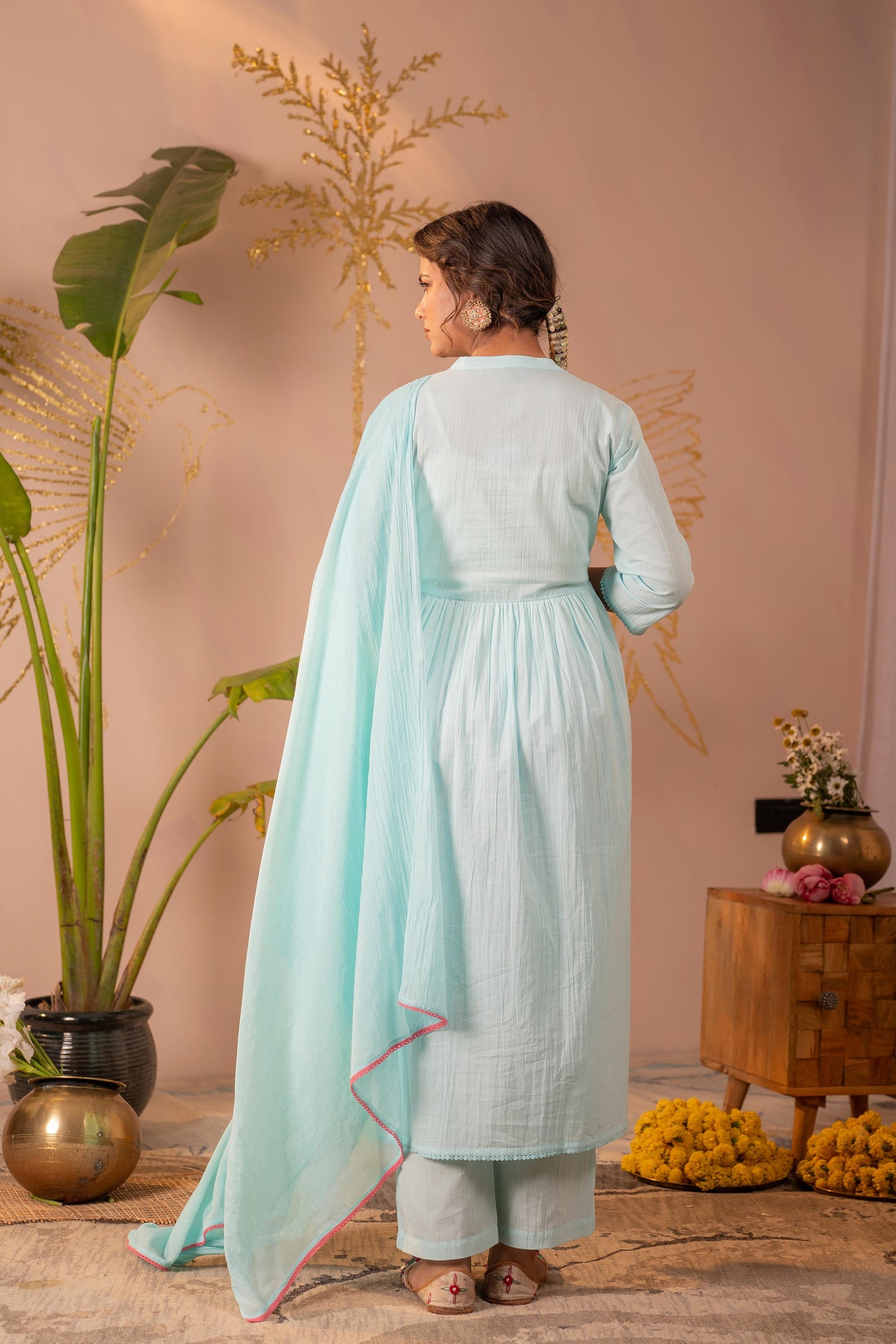 Sky Blue Embroidered Kurta Set with Dupatta