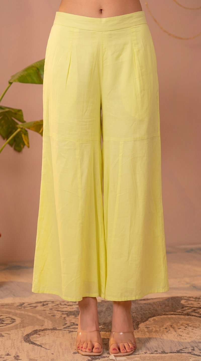 Light Yellow Embroidered Cotton Kurta Sharara Set