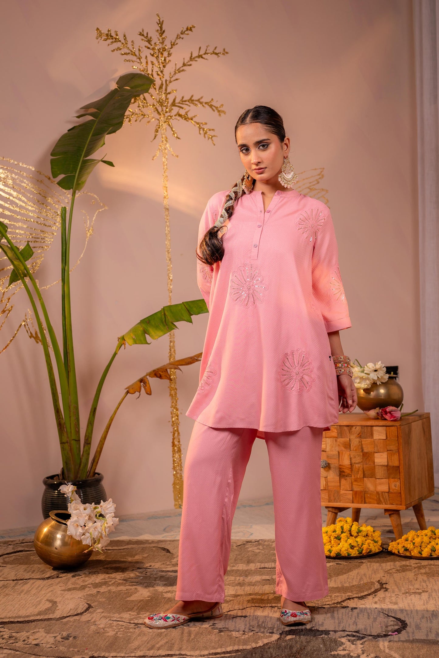 Pink Whisper Embroidered Comfort Co-ord