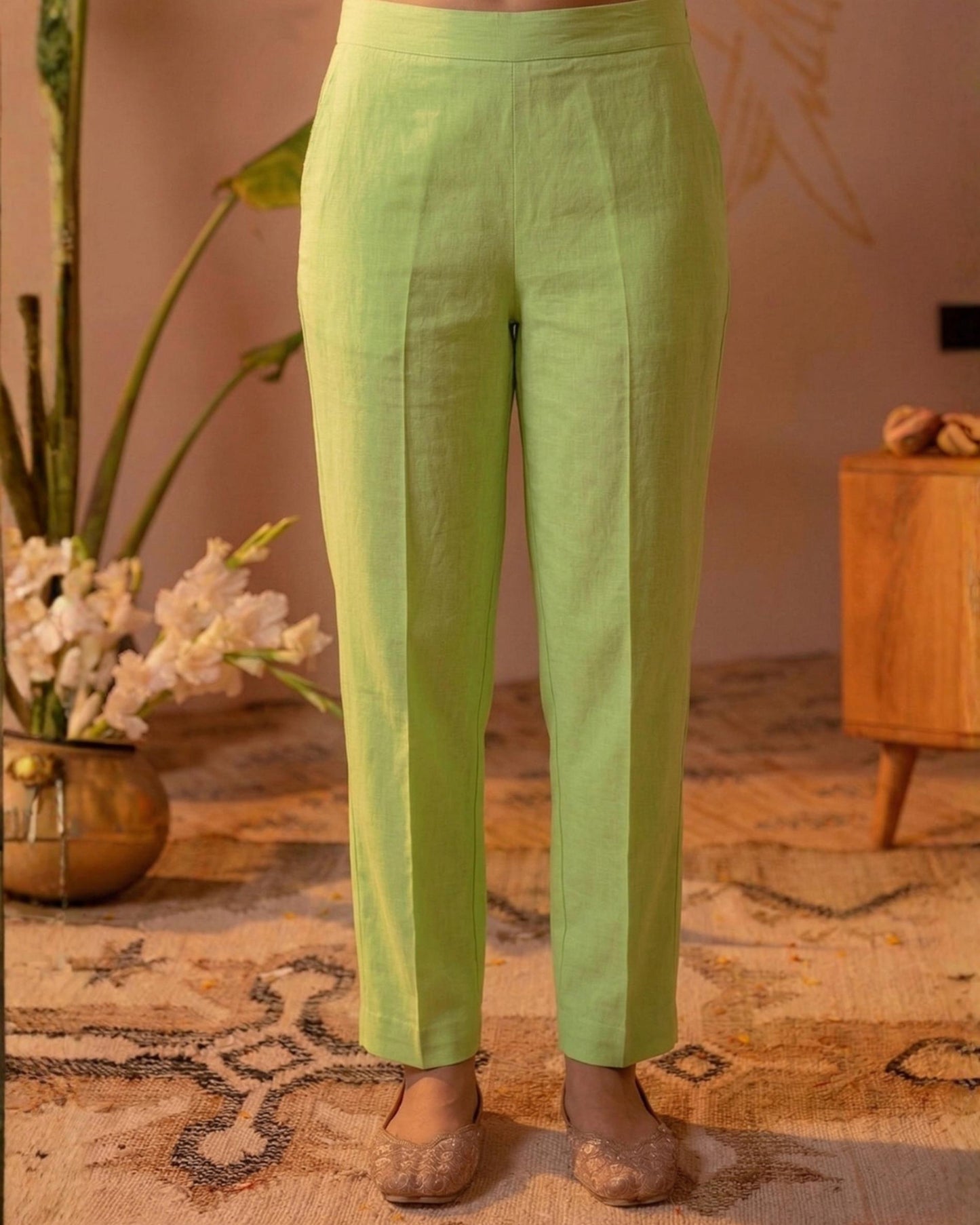 Green Embroidered Cotton Kurta Pant Set
