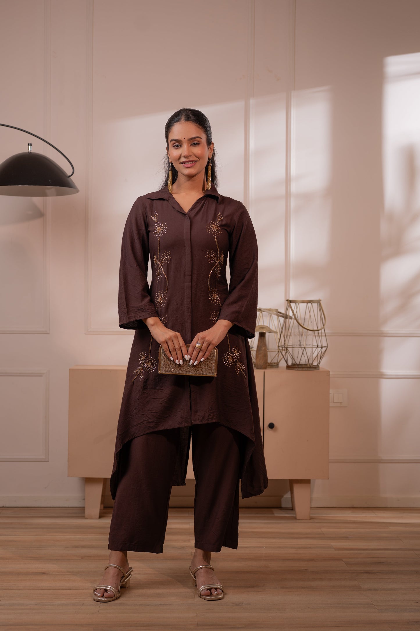 Modern Chocolate Brown Indo-Fusion Co-ord Set