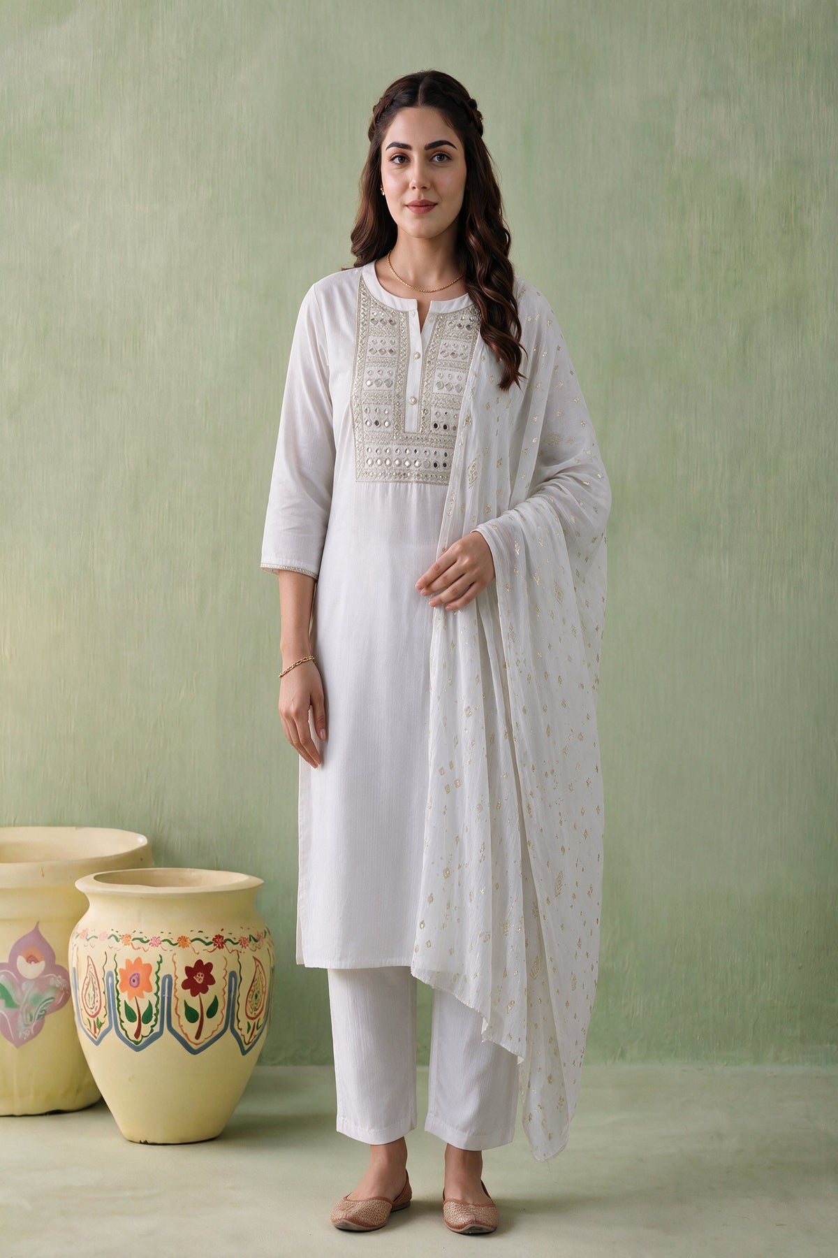 Juniper Women Offwhite Kurta Pant & Dupatta