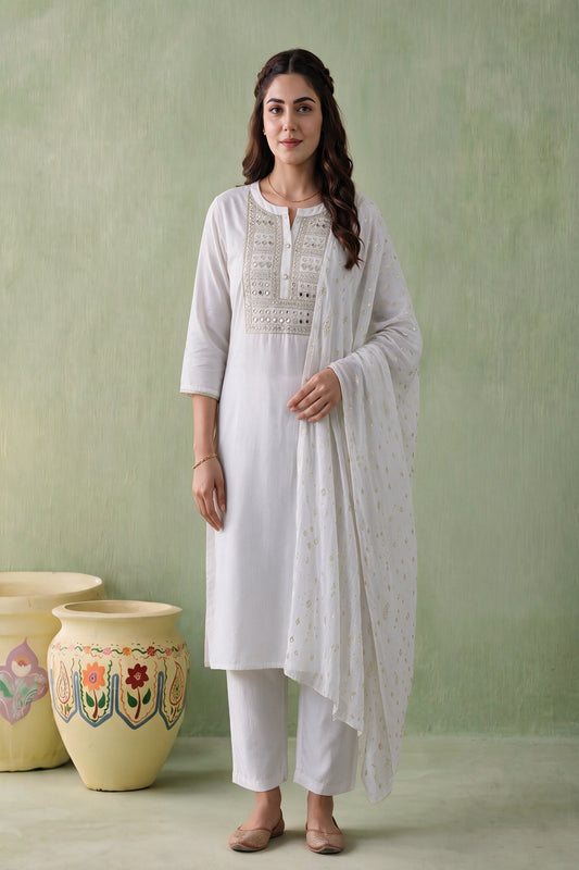 Juniper Women Offwhite Kurta Pant & Dupatta