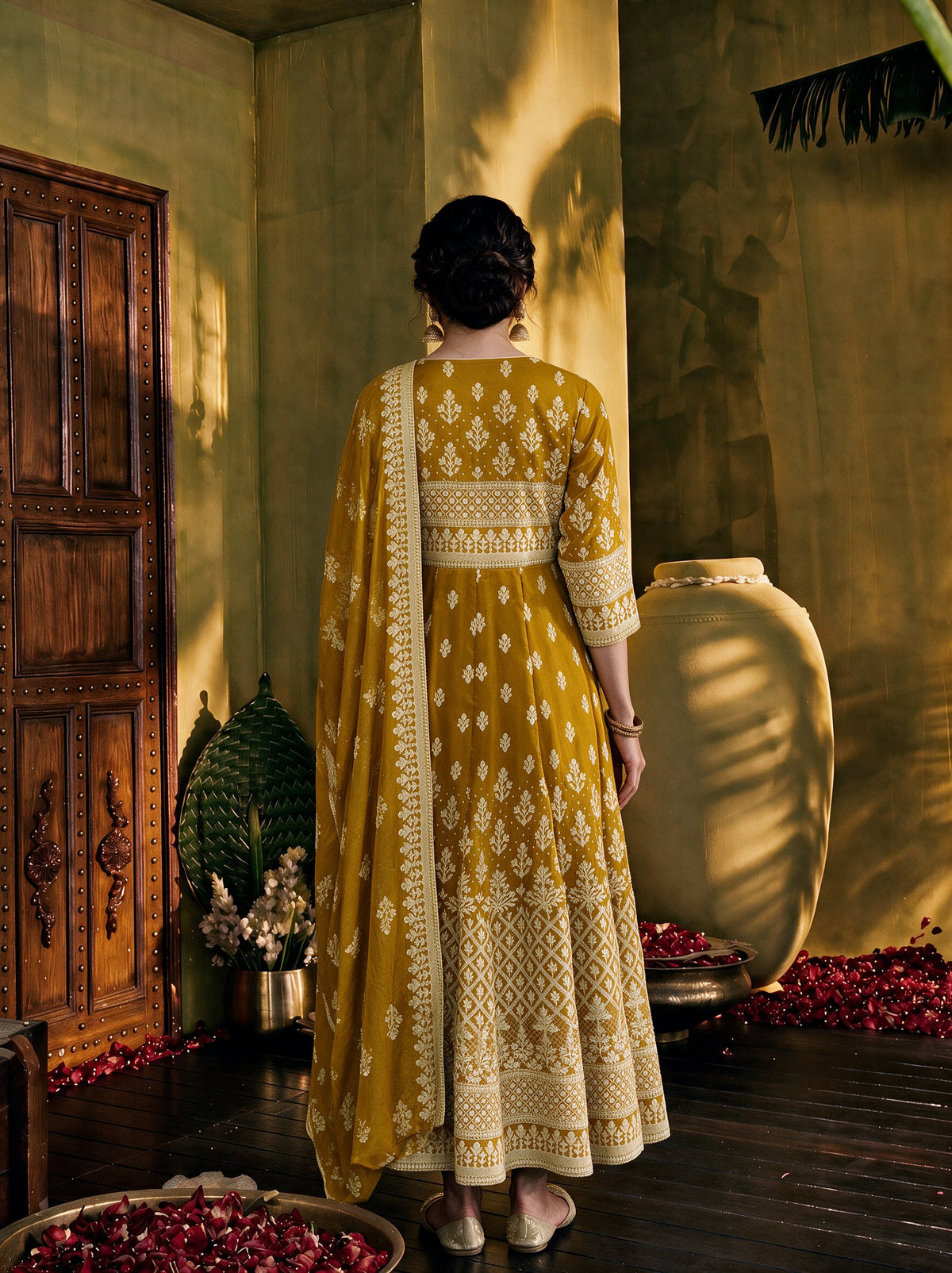Juniper Women Mustard Longdress & Dupatta