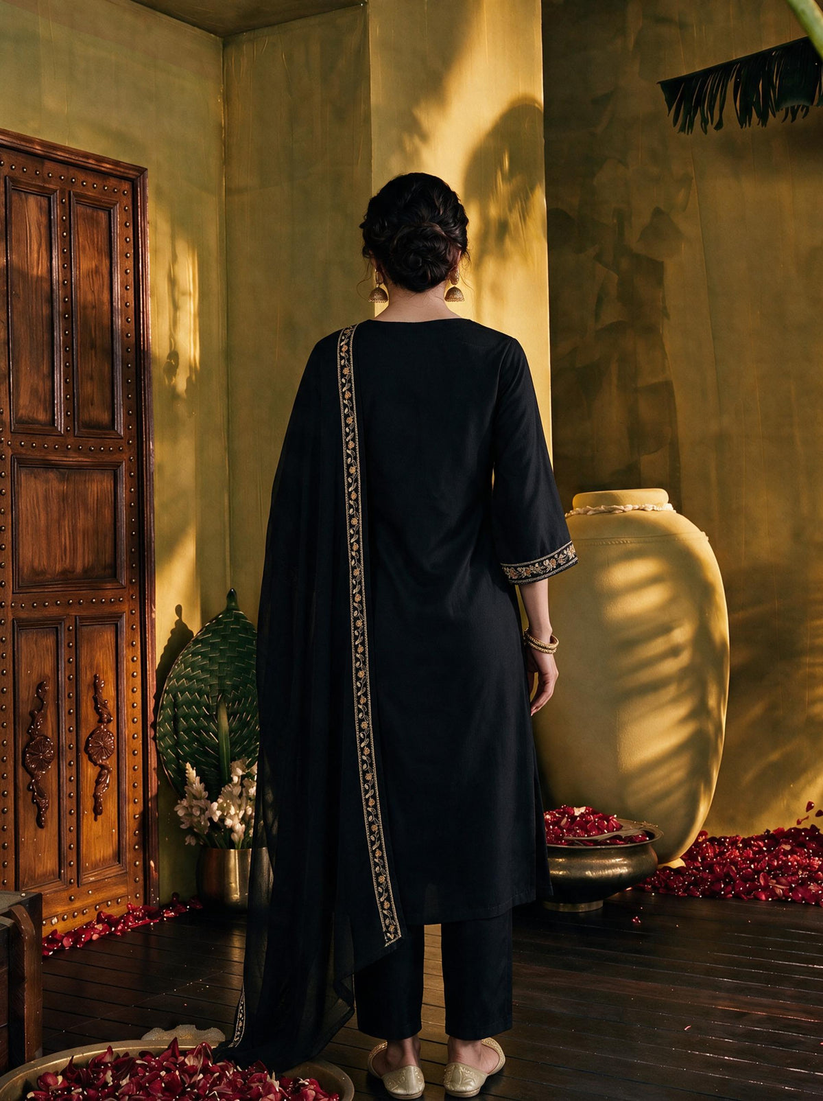 Juniper Women Black Kurta Pant Dupatta