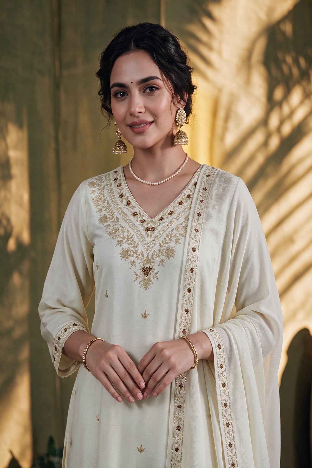Juniper Women Ivory Kurta Pant Dupatta