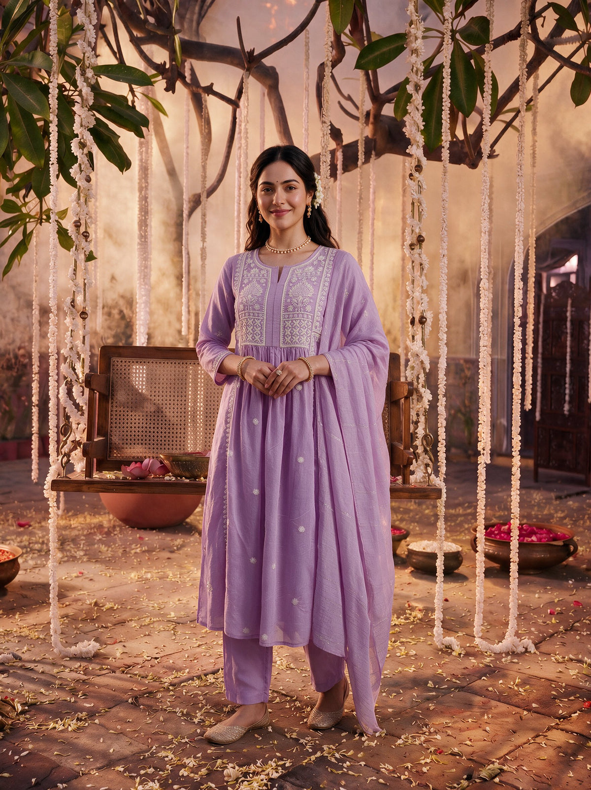 Juniper Women Levender  Kurta Pant Dupatta With Inner