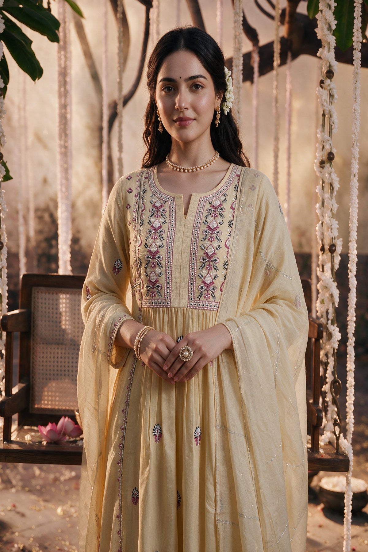 Juniper Women Yellow Kurta Pant Dupatta With Inner