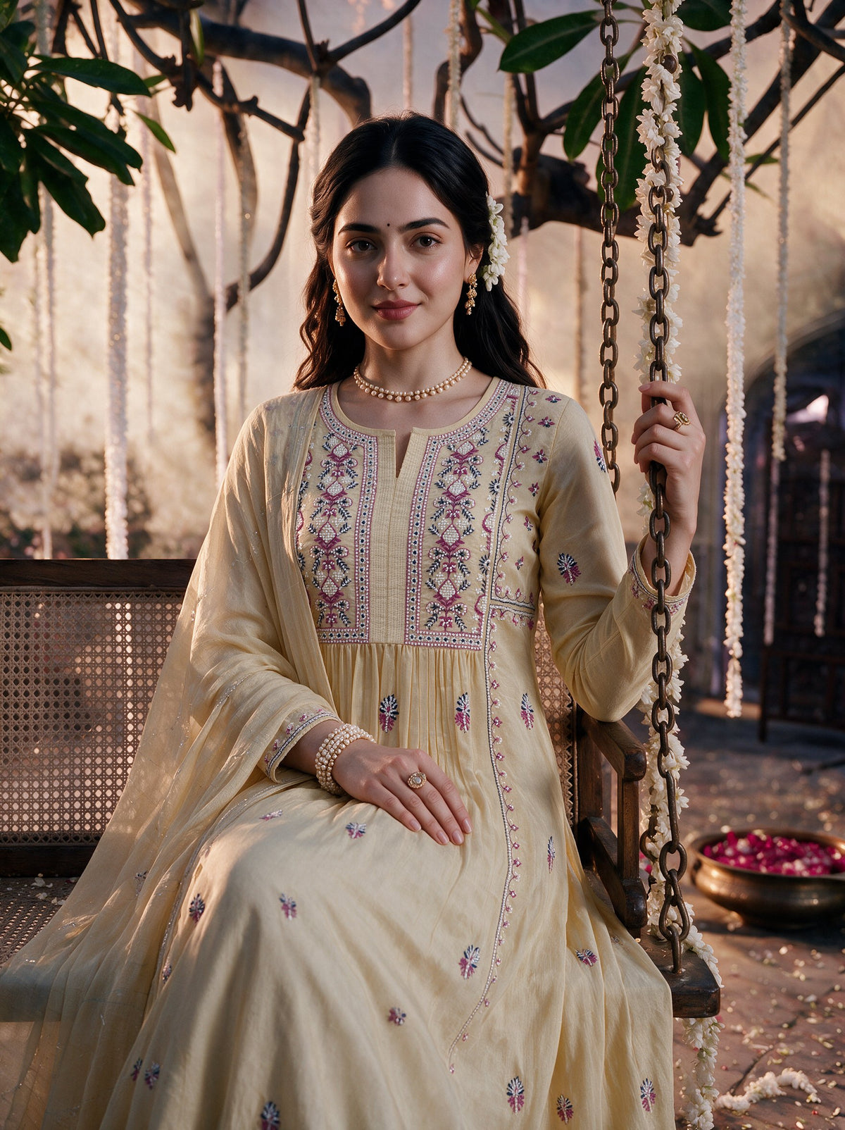 Juniper Women Yellow Kurta Pant Dupatta With Inner
