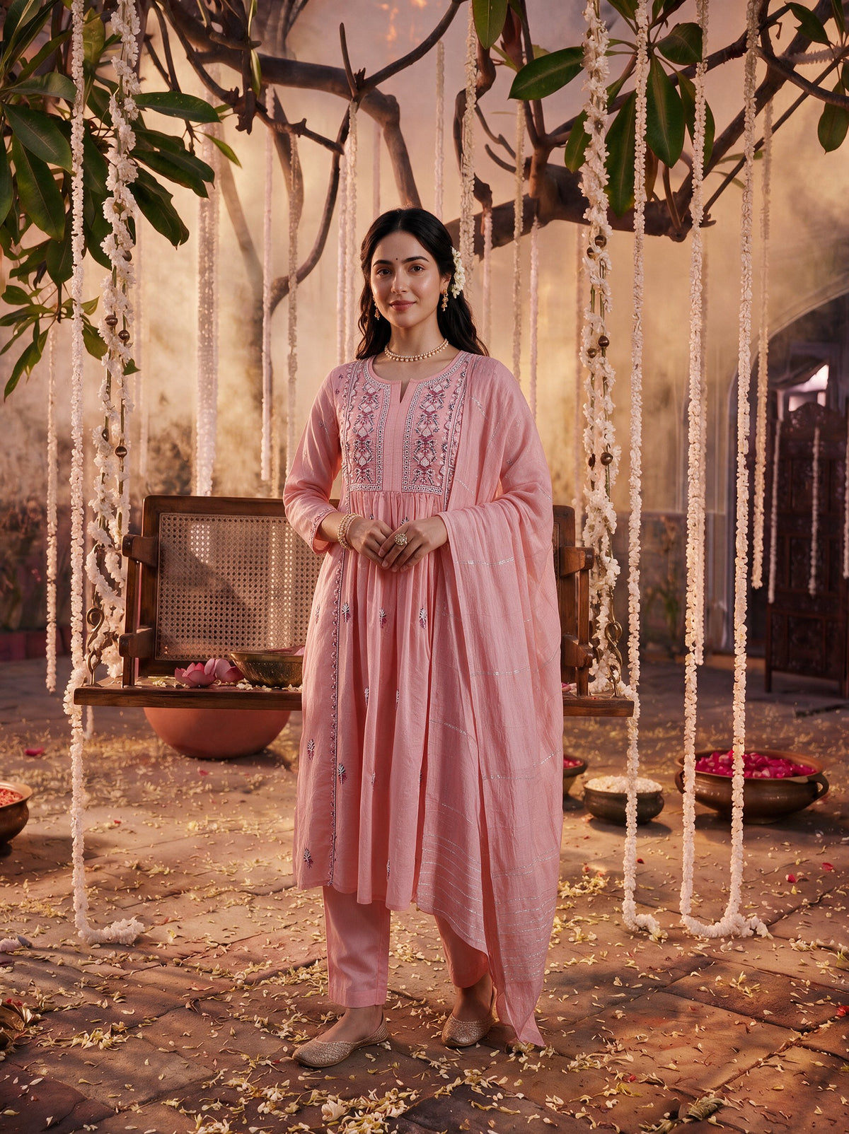 Juniper Women Pink Kurta Pant Dupatta With Inner