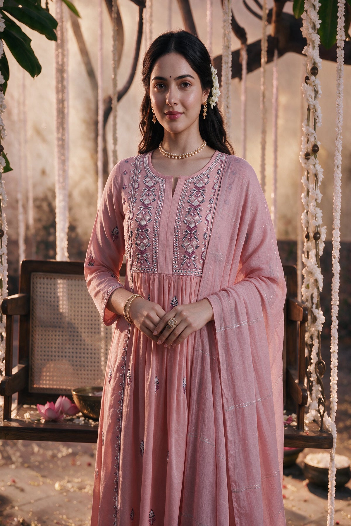 Juniper Women Pink Kurta Pant Dupatta With Inner