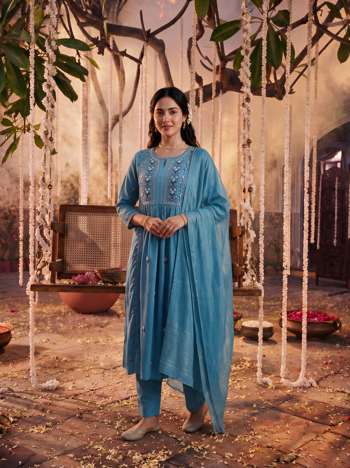Juniper Women Powderblue Kurta Pant Dupatta With Inner