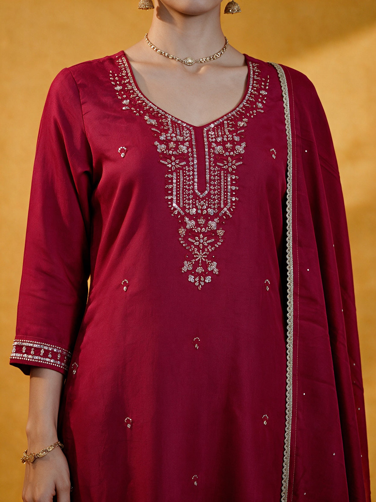Juniper Women Fuchsia Kurta Pant & Dupatta
