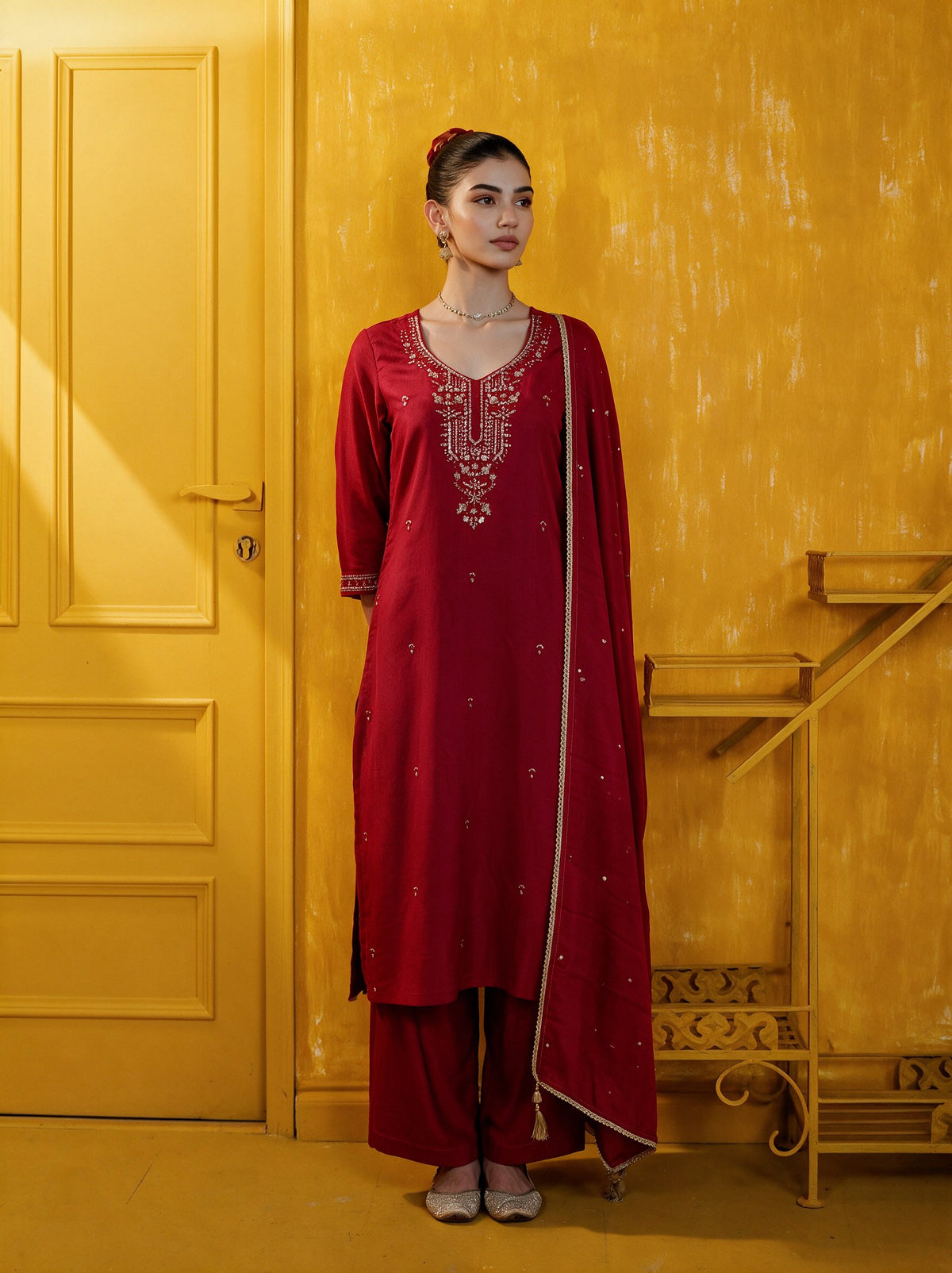 Juniper Women Fuchsia Kurta Pant & Dupatta