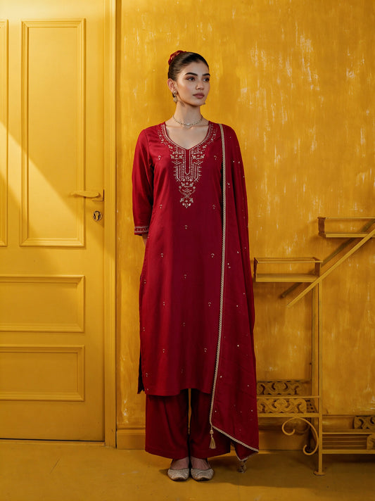 Juniper Women Fuchsia Kurta Pant & Dupatta