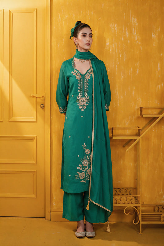 Juniper Women Green Kurta Pant & Dupatta
