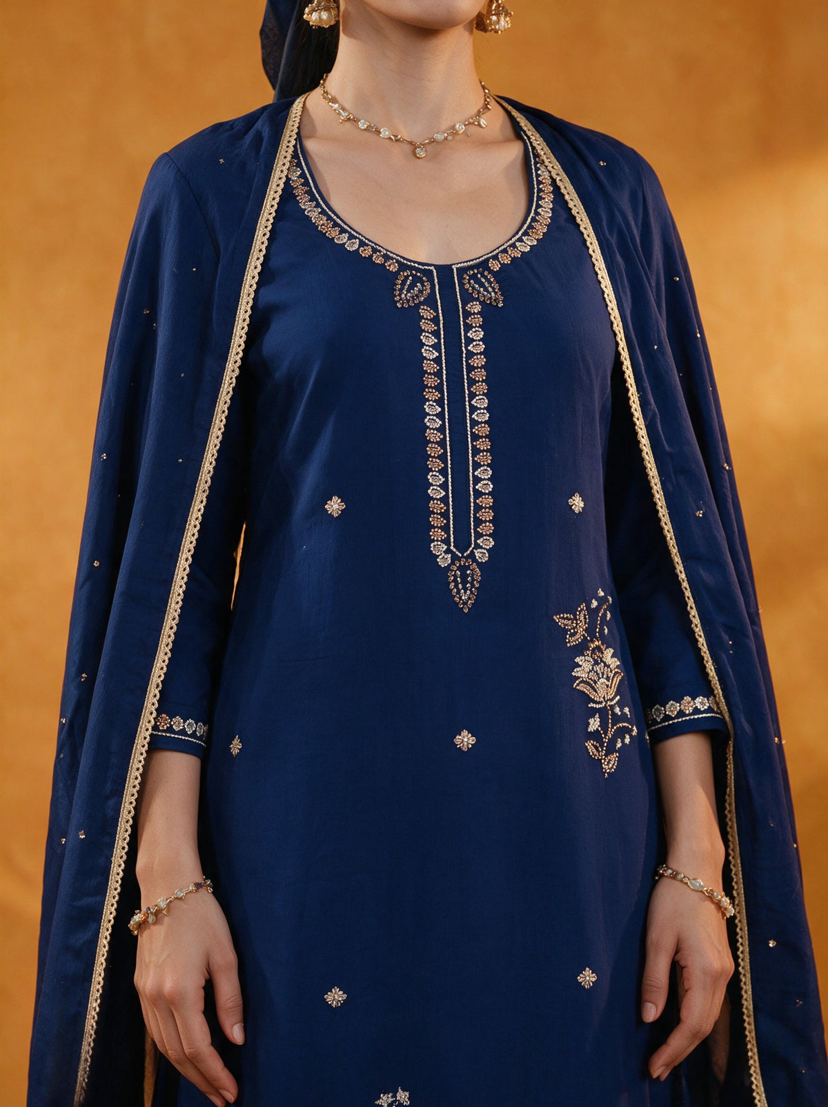 Juniper Women Navy Kurta Pant & Dupatta
