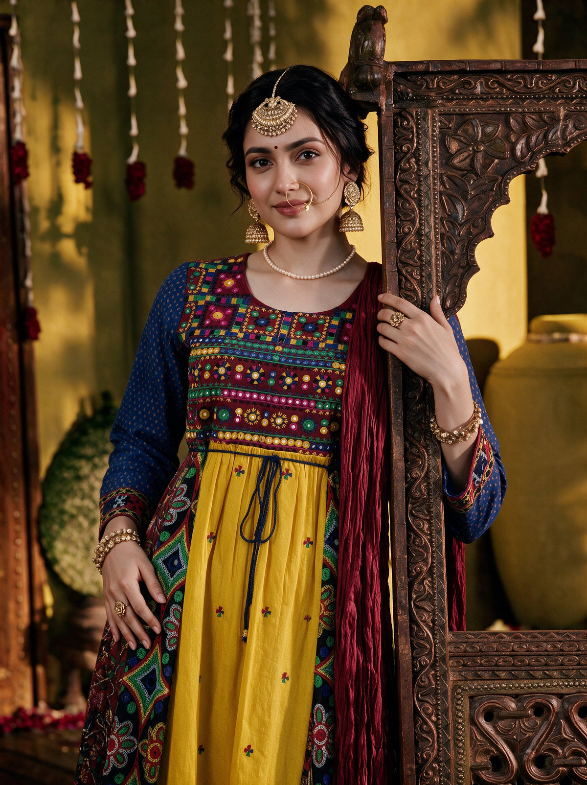 Juniper Women Multi Longdress & Dori with Dupatta