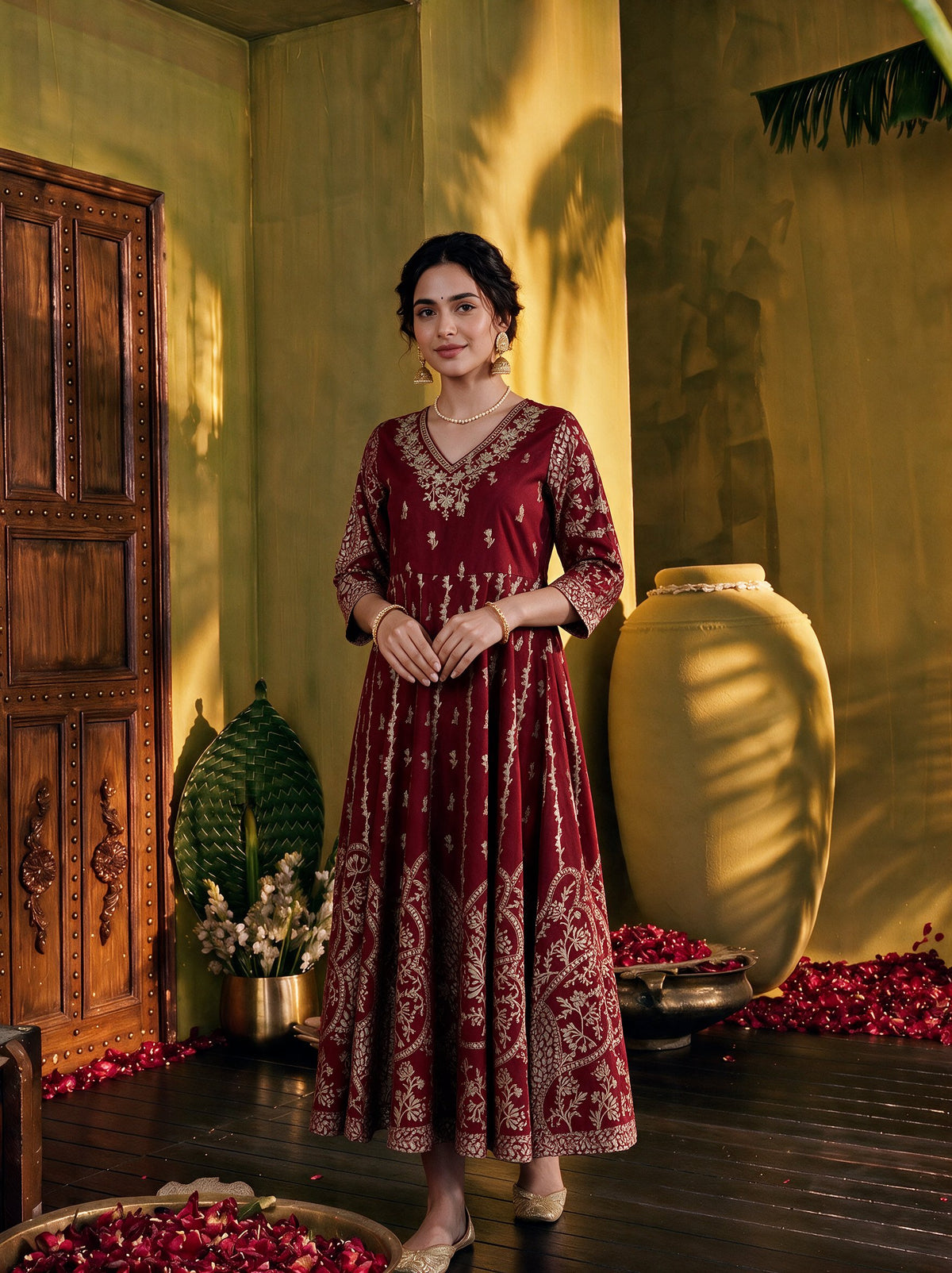 Juniper Women Maroon Longdress & Dori